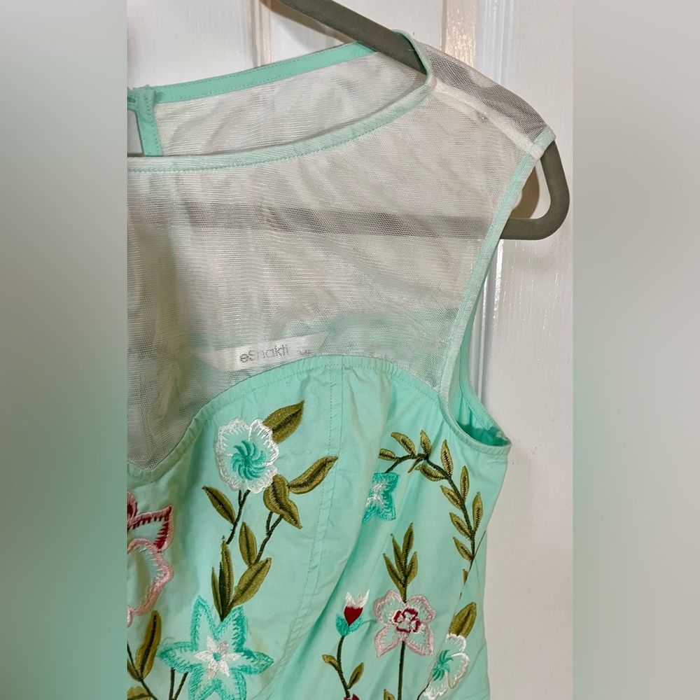 Eshakti Dress Size Large 12 Embroidered Teal Sheer Neckline Floral Lined - Picture 10 of 11